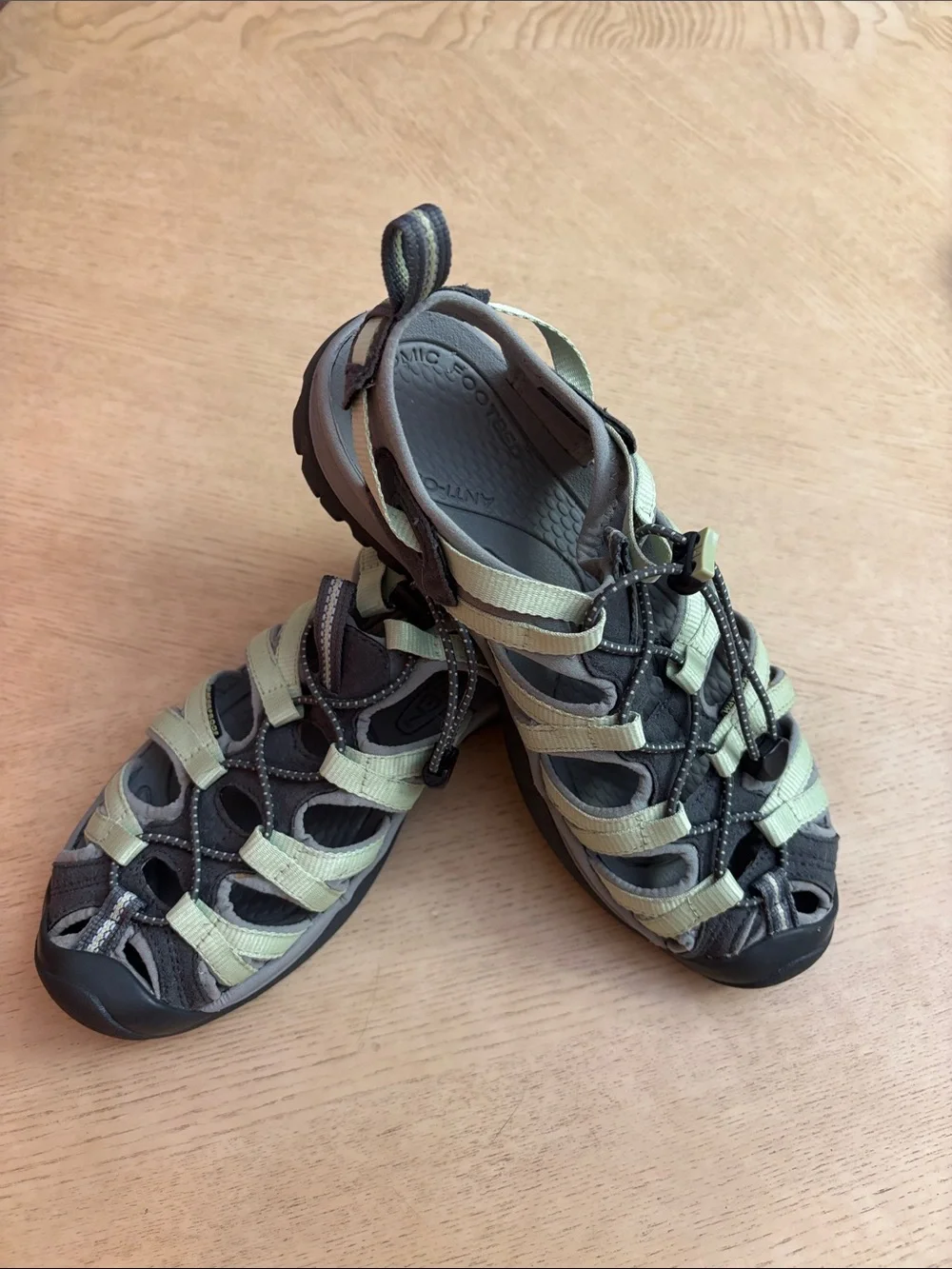 Keen-Style Women’s Closed-Toe Sandals in Light Green and Gray